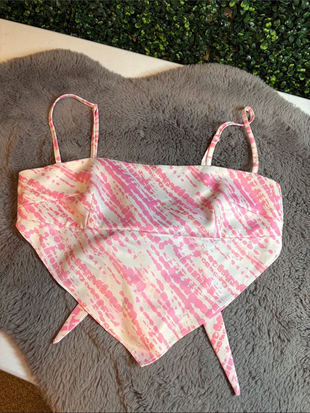 White Fox Boutique Pink & White Tie-Dye Tank Top Size Medium